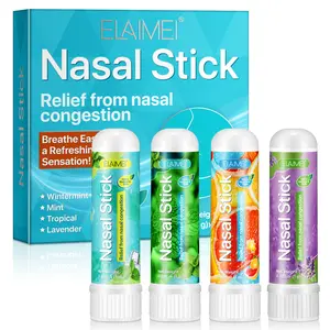 Elaimei Nasal Inhaler Stick 4pcs, Mint Energizing Nose Inhaler, 4 Scents, Pure Natural Ingredients, Steam Flow Technology, Easy Use