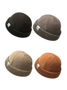 Unisex Round Top Fabric Beanie Hat, Knitted Winter Hat, Adjustable Loose-Fit Street Style Hip Hop Cap for All Seasons, Casual Fashion Winter Accessory