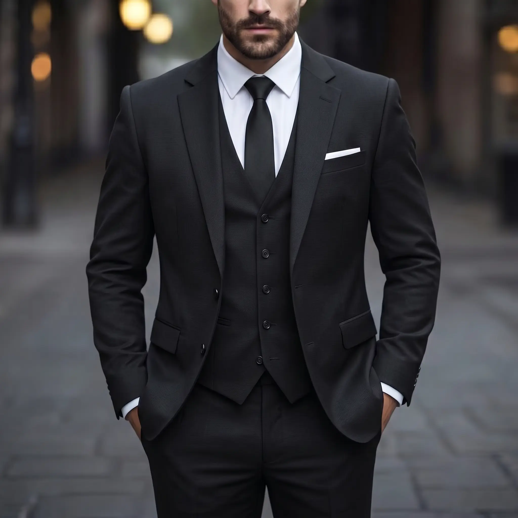 Men’s solid color slim fit three piece suit set — formal business attire for groom/wedding, interviews, office, and commuting