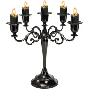 5 Arm Black 10 Inch Tall Candelabra Candle Holder, Elegant Taper Candlesticks Holder Centerpiece for Wedding, Church, Halloween, Dining, Home Decor