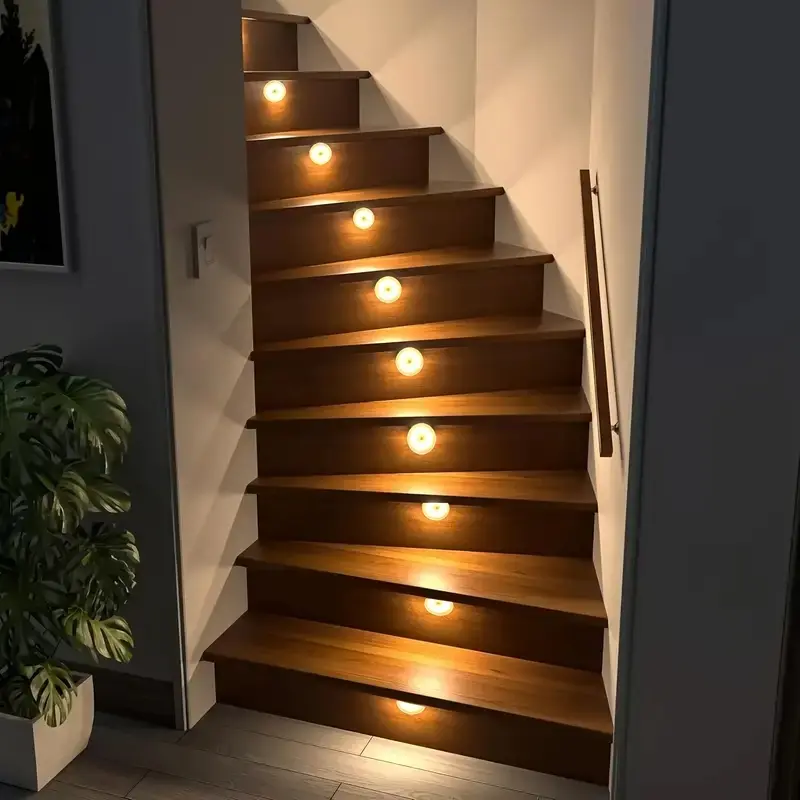 8led Step Light with Pir Motion Sensor, USB Rechargeable Easy Install Led Night Lamp for Staircase, Bedroom, Corridor and Bathroom Lighting, Home Decor Light, Indoor Decorative Light, Modern Night Lights, Led Nightlight, Interior Led Lights