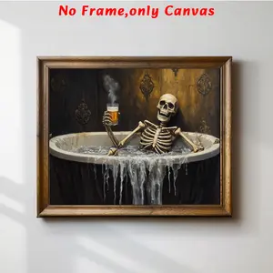 1 pc, wall art, vintage poster, halloween bathroom print skull print fun halloween art horror season art skull poster horror decor, living room decor, apartment decor aesthetic, frameless