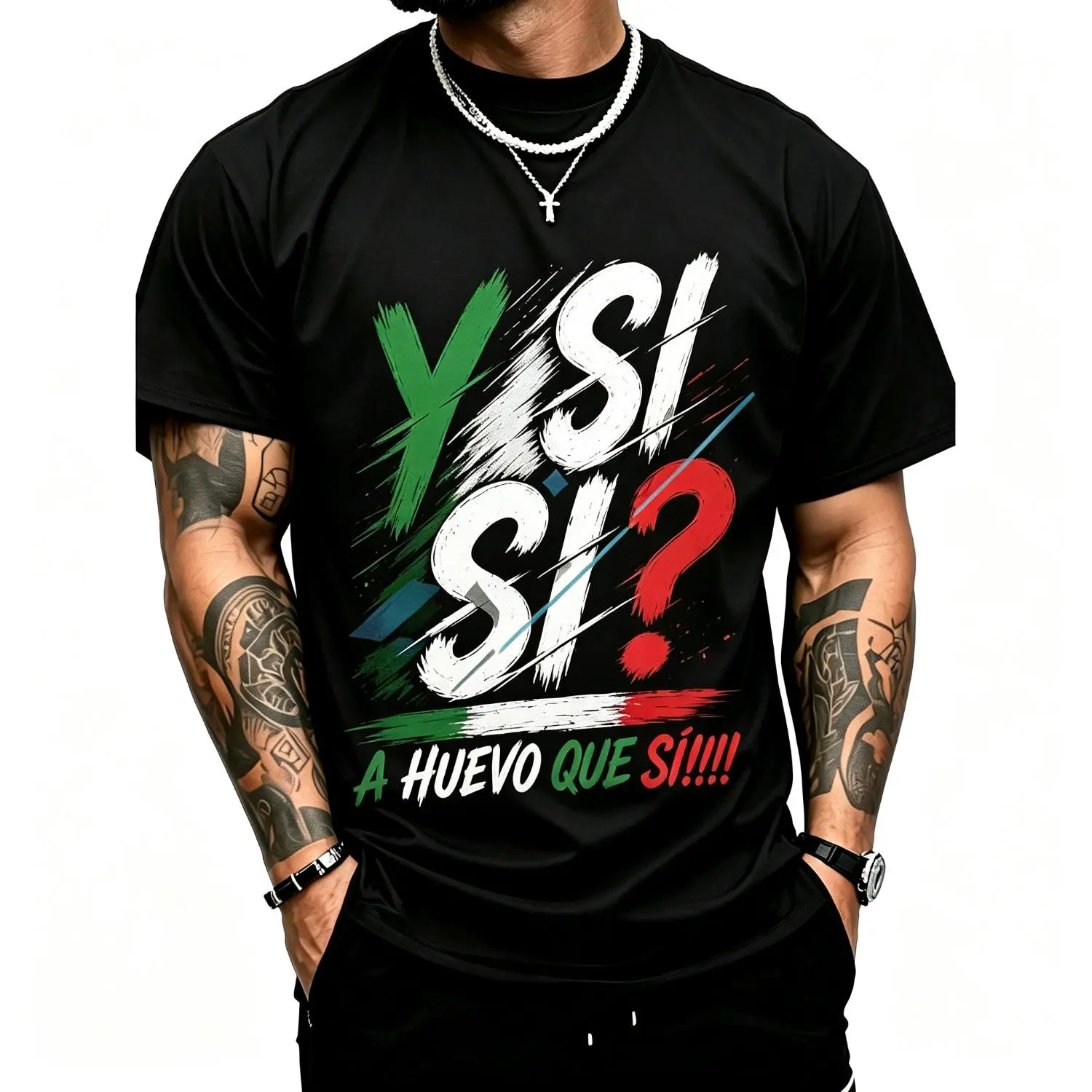 Emicar Y Si...Si? A Huevo Que Si Mexico Spirit T-Shirt Mexican Flag Colors Bold Graphic Print Apparel Short Sleeve