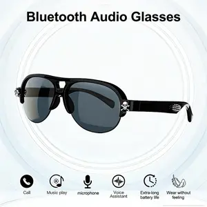 F08MAX Smart Bluetooth Glasses with Skull Temple Accent – Unisex Music Audio Glasses, Open Ear Sunglasses, Hands-Free Calling, HD Stereo Sound, Trendy Gadget for Men Women, Cool Tech Gift Wearable