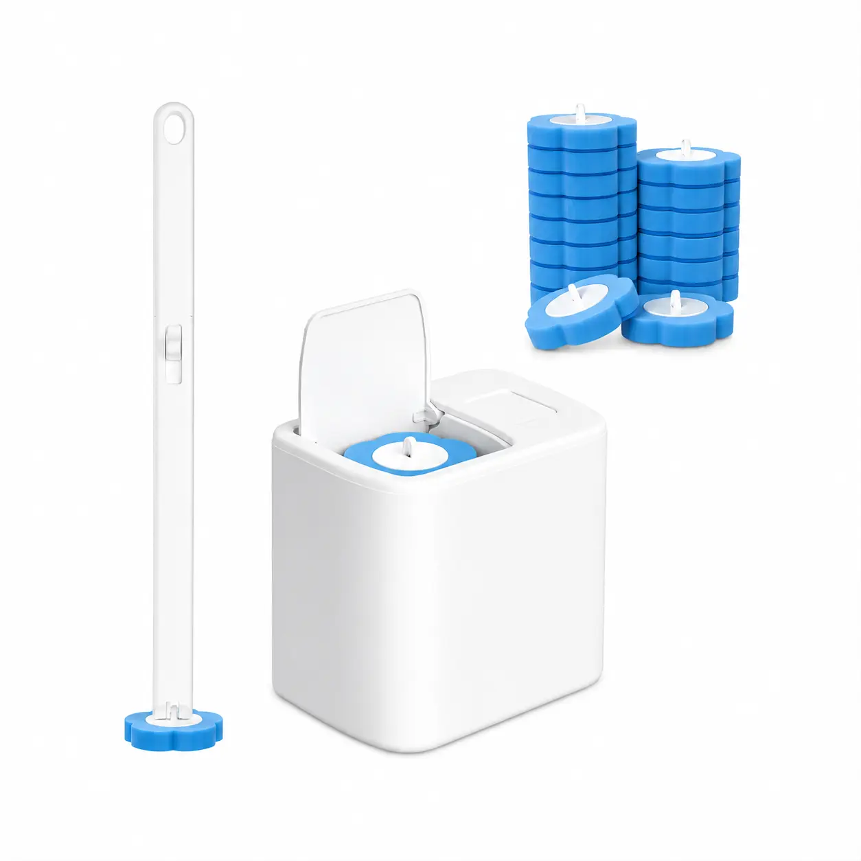 Boxlegend Upgrade Disposable Toilet Brush, Disposable Toilet Cleaning Set with Holder & Refills, Extended Handle Bowl Brush for Hygienic Bathroom Maintenance, 36 Cleaner Heads Included, brush kit