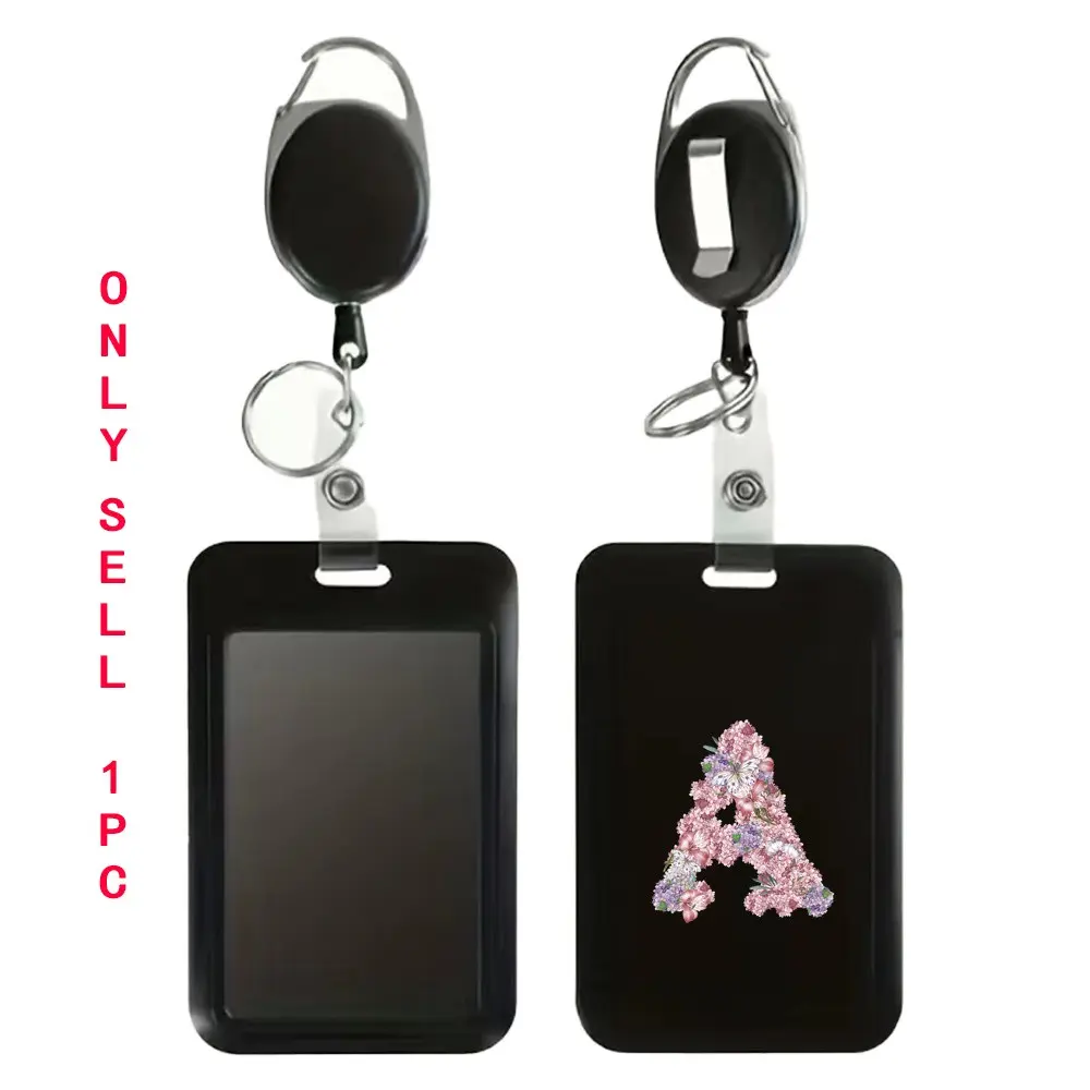 Personalized Plastic Card Set, Employee Badge with Retractable Buckle, Nurse Badge Reel, Retractable Badge Reel, Colorful Lanyard, ID Badge Holders, Rose Flower Design, Badge Reels Retractable, Badge Accessories