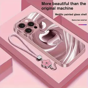 New Swirl Apple Series Metallic Paint Glass Phone Case with Lanyard for iPhone 1616Plus16Pro16ProMax1515Plus15Pro15ProMax1414Plus14Pro14ProMax1313Pro13ProMax13Mini1212Pro12ProMax12mini1111ProMaxxxsxrxsmax78 Simple C