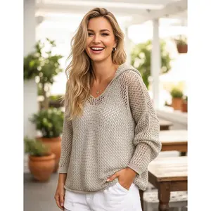Europe and the United States popular wool with sunscreen knitted hoodie, hooded thin loose sweater suit cutout beach holiday women's