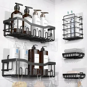 Shower Caddy, Shower Shelves 5 Pack, Adhesive Shower Organizer for Bathroom & Kitchen, No Drilling, Large Capacity, Rustproof SUS304 Stainless Steel Bathroom Organizer, Bathroom Accessories, Black AirExpect Cabinet Under Self-Adhesive Paper Towel Holder