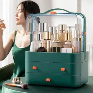 Large Capacity Cosmetics Organizer Storage Box, Dual Door Plastic Makeup Organizer Drawer, Suitable for Bathroom Vanity, Dressing Table, Bedroom Display Cabinet