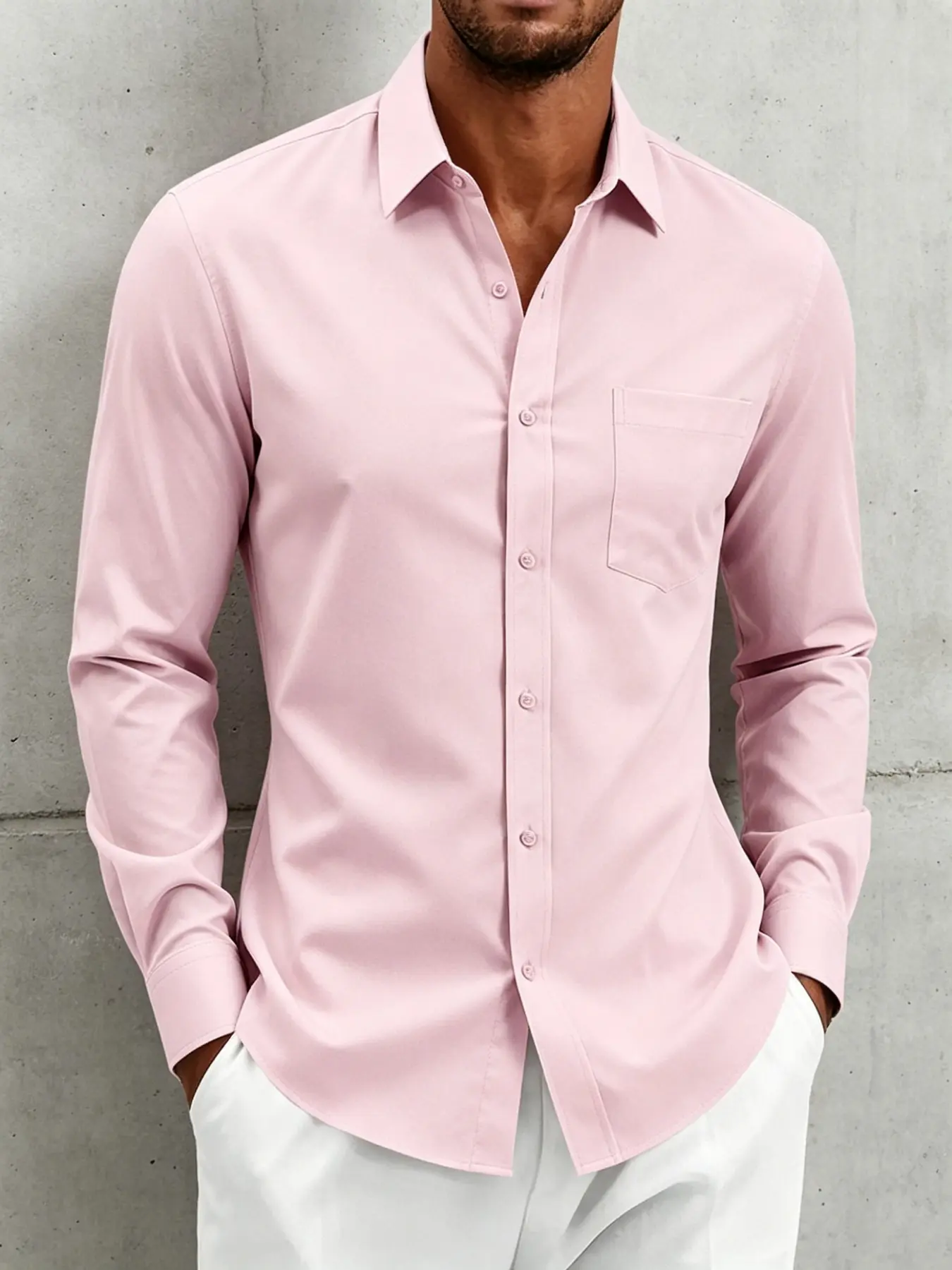Men's Wrinkle-Resistant Stretch Business Casual Shirt, Casual Solid Shirt, Casual Button Collared, Long Sleeve, Available in 8 colors, minimalist design, made of breathable ice-silk stretch fabric, one shirt handles commutes, business meetings