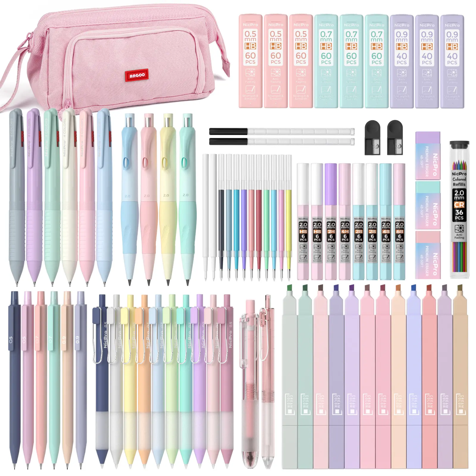 Nicpro Aesthetic School Supplies with Cute Pen Case, Pastel Highlighters, Ink Gel Pens, Mechanical Pencils, Ballpoint Pen for Student Stationary, ideal Christmas gifts,back to school,back to school shopping