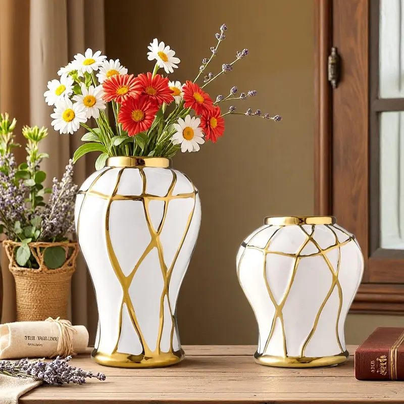 Elegant European Luxury Ceramic Flower Vase, Decorative Flower Vessel, Floral Planter for Home Decor, Living Room Tabletop Decoration, Office Desk Arrangement, Modern Ceramic Vase
