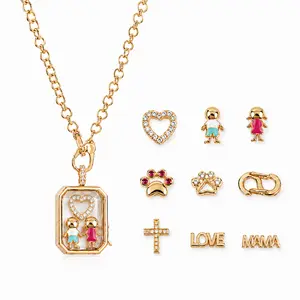 Floating Locket Necklace with 8 Charms, DIY Personalized Glass Floating Locket Set, Memory Jewelry Gift for Mom Wife Girlfriend, S Clasp for Chain Swap