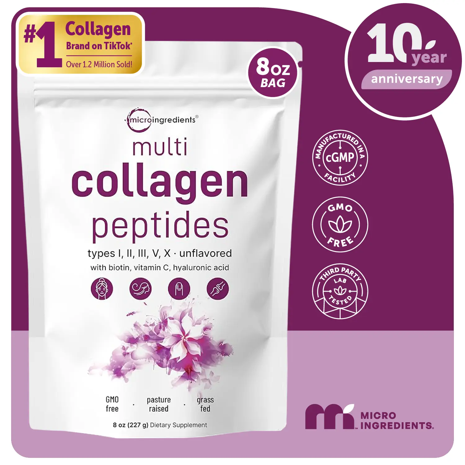 Micro Ingredients Multi Collagen Peptides Powder, 8oz Micro Ingredients Multi Collagen Peptides Powder, 8oz