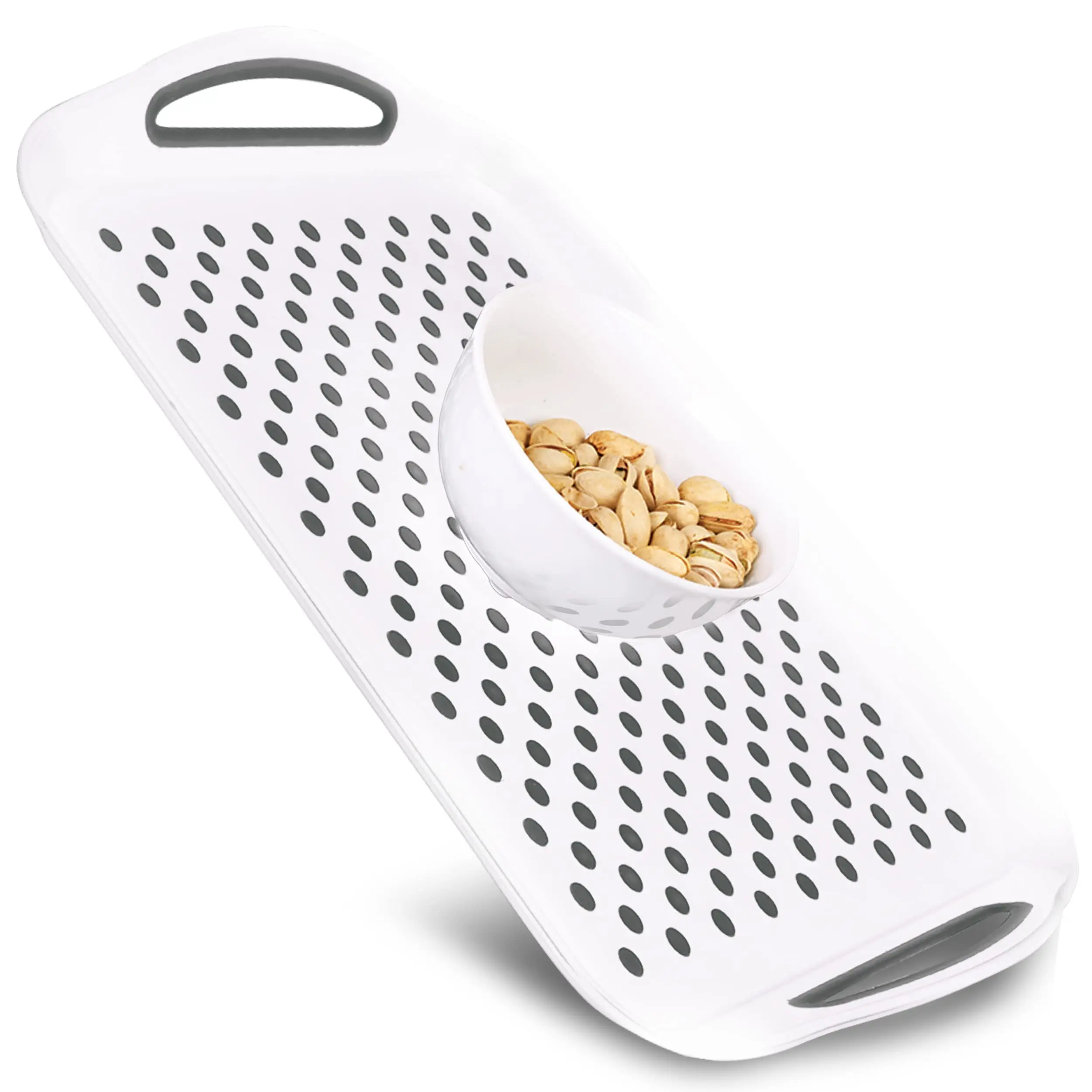 BPA-Free Silicone Rectangle Food Grid Tray with Easy-Grip Handles - Compact, Portable, Stackable, Non-Slip, Lightweight White Plastic Indoor Kitchen Tableware for Teens, Seniors, Organisation