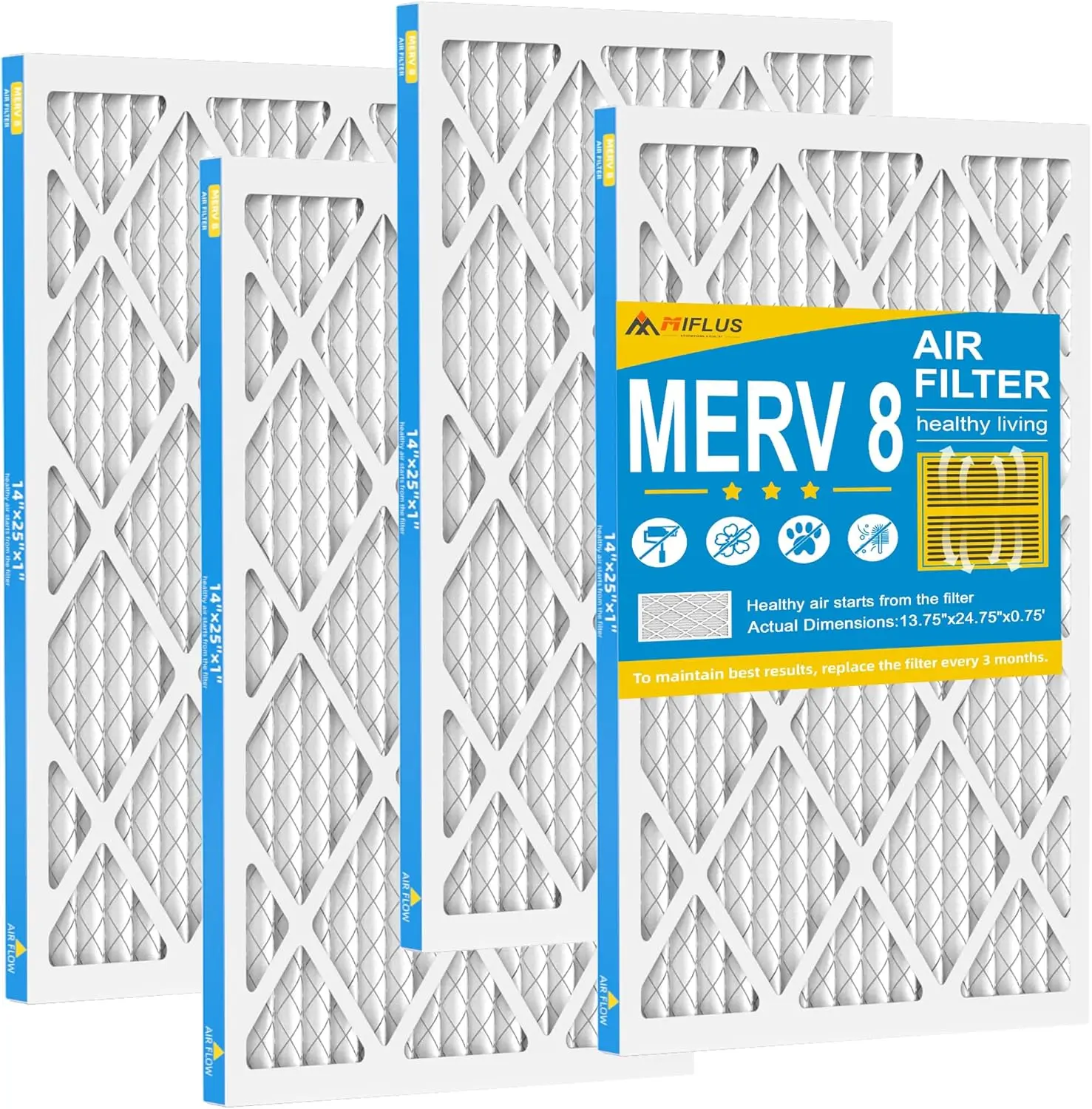 Furnace 14x25x1 Filter,MERV 8,HVAC Air Filter,Dust Defense-4packs by MIFLUS Air,back to school,back to school haul