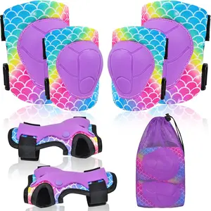 Adjustable Kids Protective Gear Set with Mesh Bag Knee Elbow Pads Wrist Guard for Girls 3-8 Years for Roller Skates Cycling Skateboard Scooter