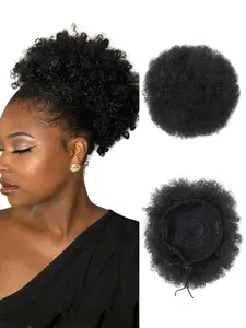 Afro Curly Hair Buns Updo Chignon Drawstring Ponytail Extension Women Short African Twisted Curly Hair Bun Ponytail Extension Synthetic Hair Patch African Ponytail Natural Hair For Christmas New Year Carnival Music Festival Afro Kinky Curly