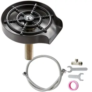 VEVOR Glass Rinser, 10 Powerful Spraying Jets 360° Rotating Cup Rinser for Sink, 304 Stainless Steel Faucet Cup Washer with ABS Cup Holder for Baby Bottle, Glass Cup, Wine Glass (Silver Grey Base)