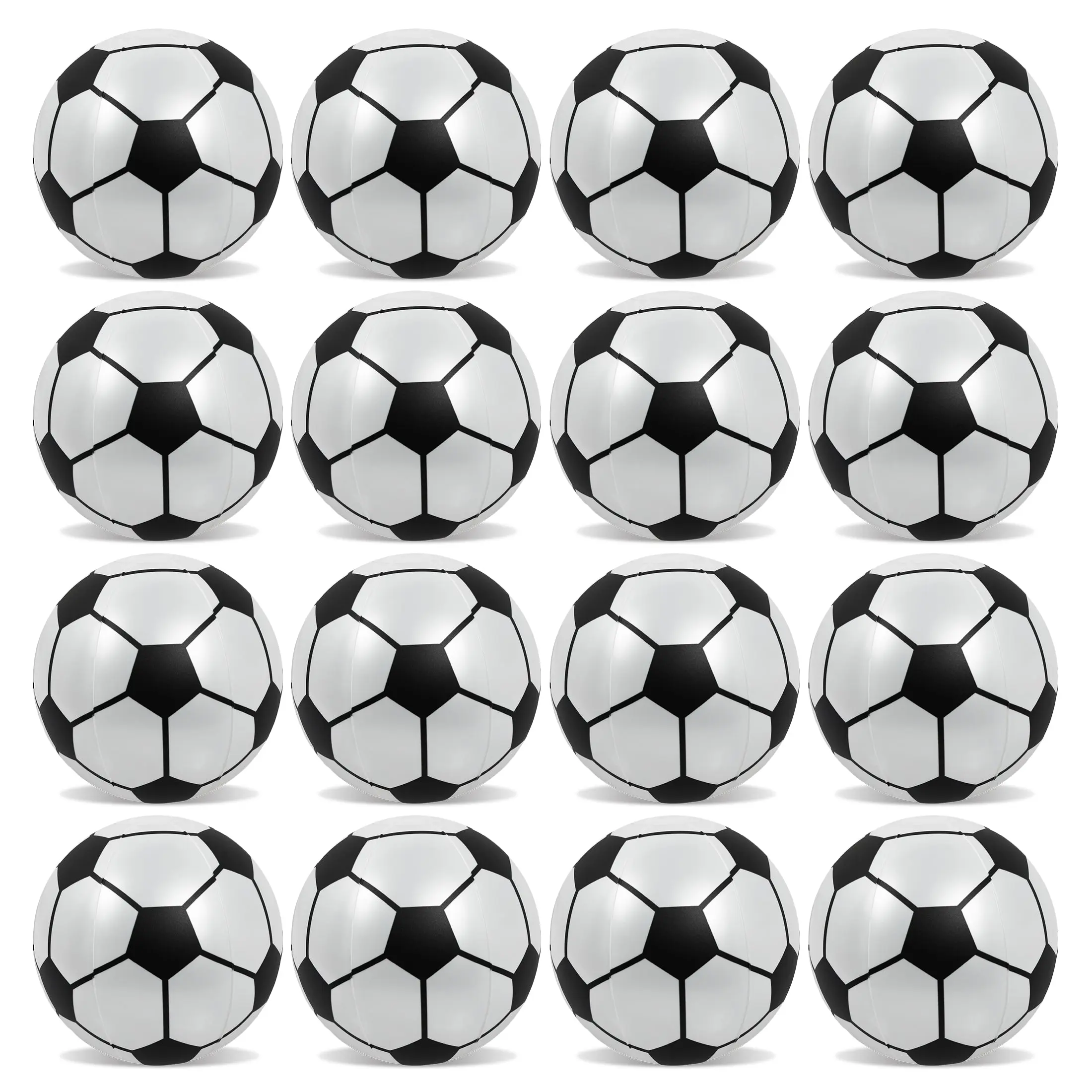 POZA Inflatable Black and White Soccer Beach Balls (Set of 16) - 8x8x8 in PVC, UV-Resistant, Easy-Cleaning Toy for 4-6 Years, Decoration, Pool Accessory, Repair Patch Included