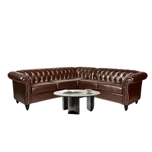 Giratree Furniture 84" L-Shaped Chesterfield Faux Leather 5-Seater Sectional Sofa with Nailhead Roll Arms & High-Density Cushions for Living Room Apartment Office