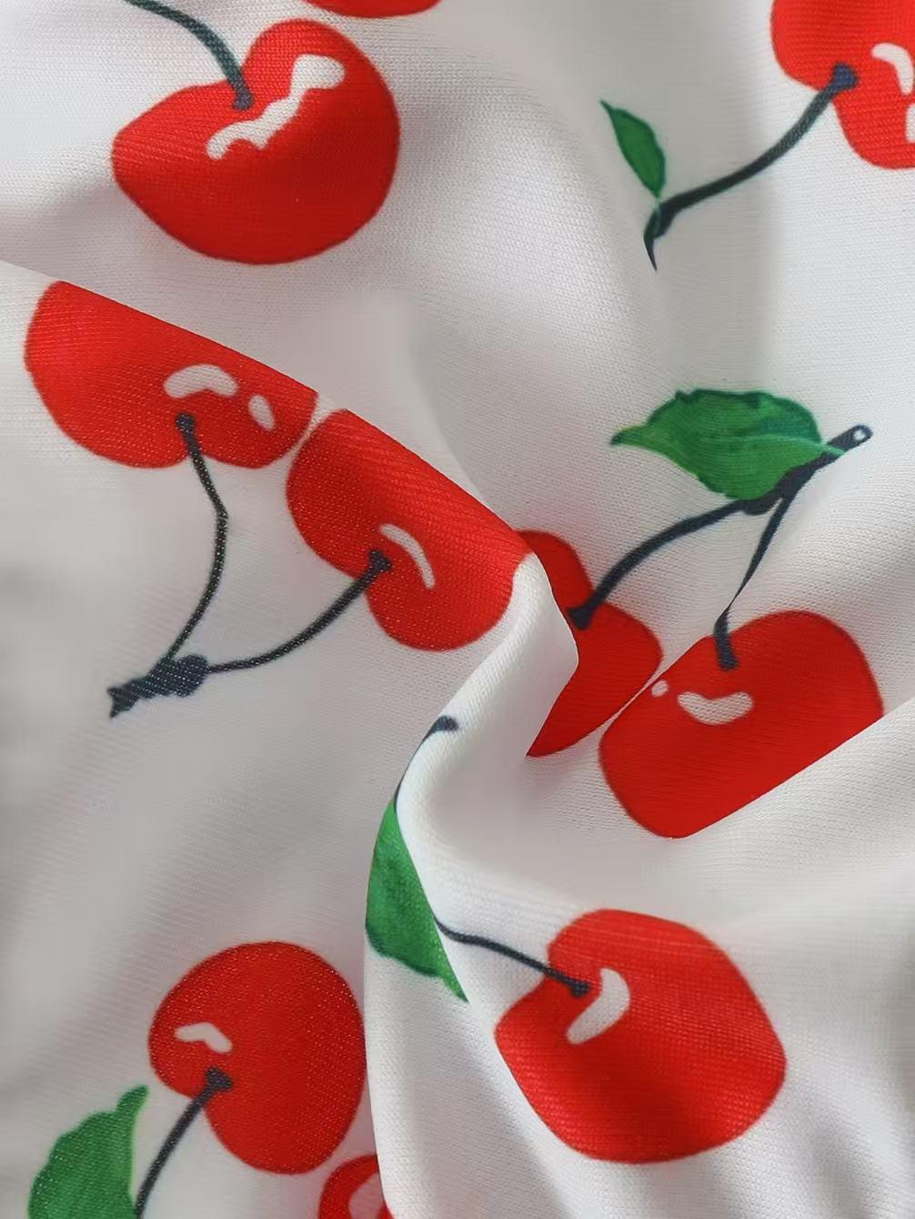 Women's split swimsuit, two-piece set - paired with cherry pendant | girlish color scheme | suitable for summer beach vacations, hot springs, and water parks | swimsuit