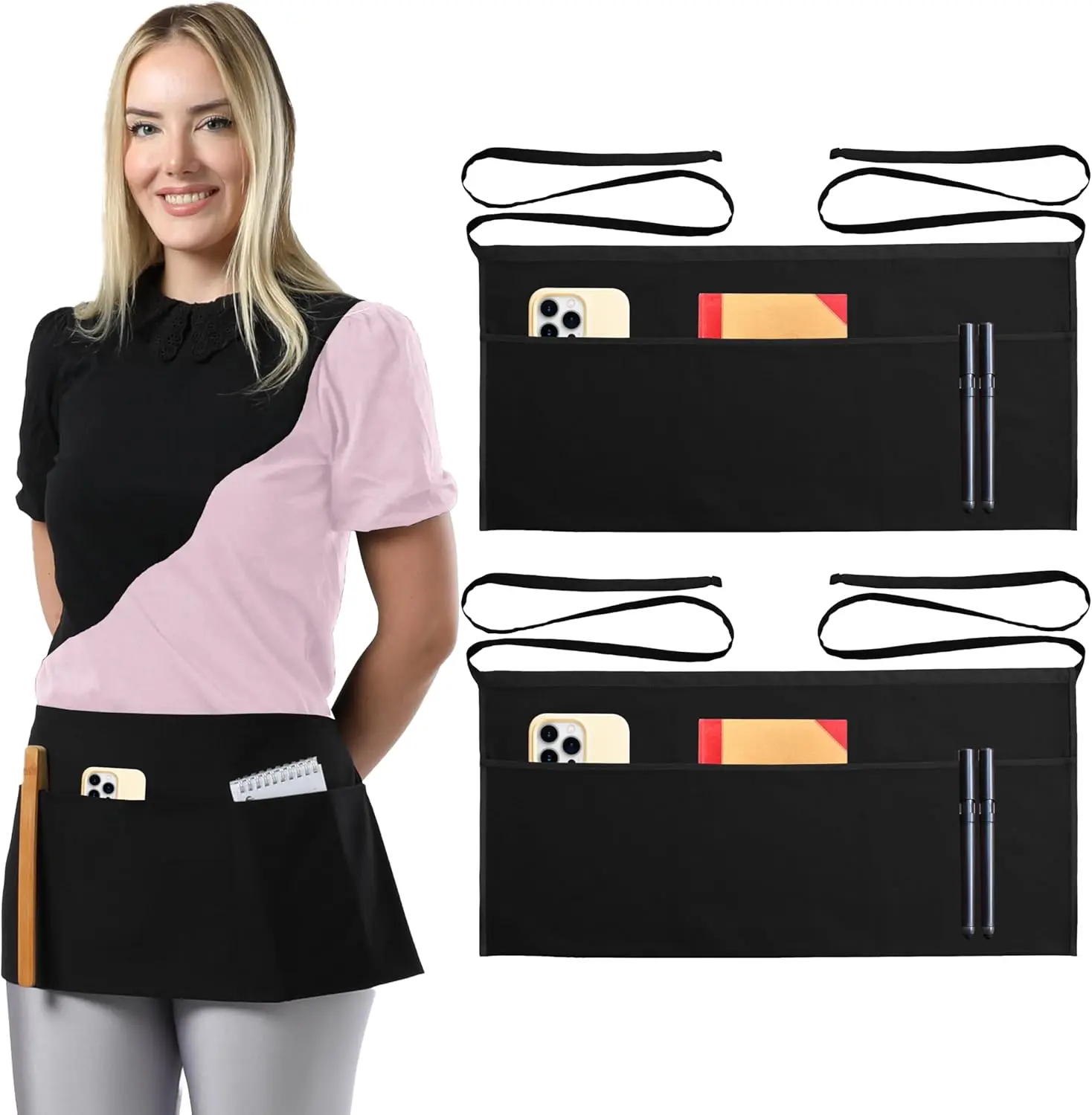 Apron with 3 Pockets  Resistant  Cotton Waitress Apron 10 Color Option Server Apron Chef Apron