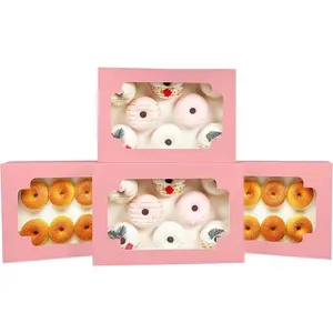 Auto-pop up  Cookie Box with Window 12x8x2.5 inch 32 Packs Two Uses  Second Folding Pastry Biscuit Bakery Box for Packaging