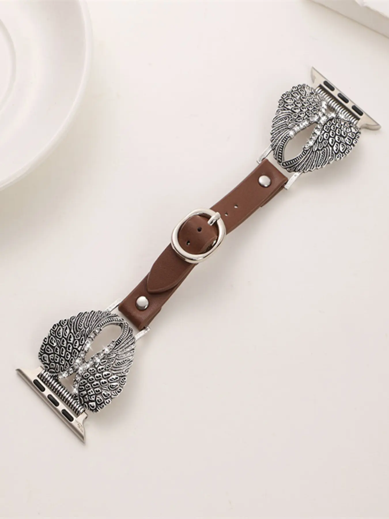 Bohemian Style Rhinestone Watch Band, Zinc Alloy Material, Wing/flower Pattern, Vintage Replacement Strap, Fits Apple Watch 38mm-49mm, Smart Watch Accessories, Watch Straps, Smartwatch Accessories