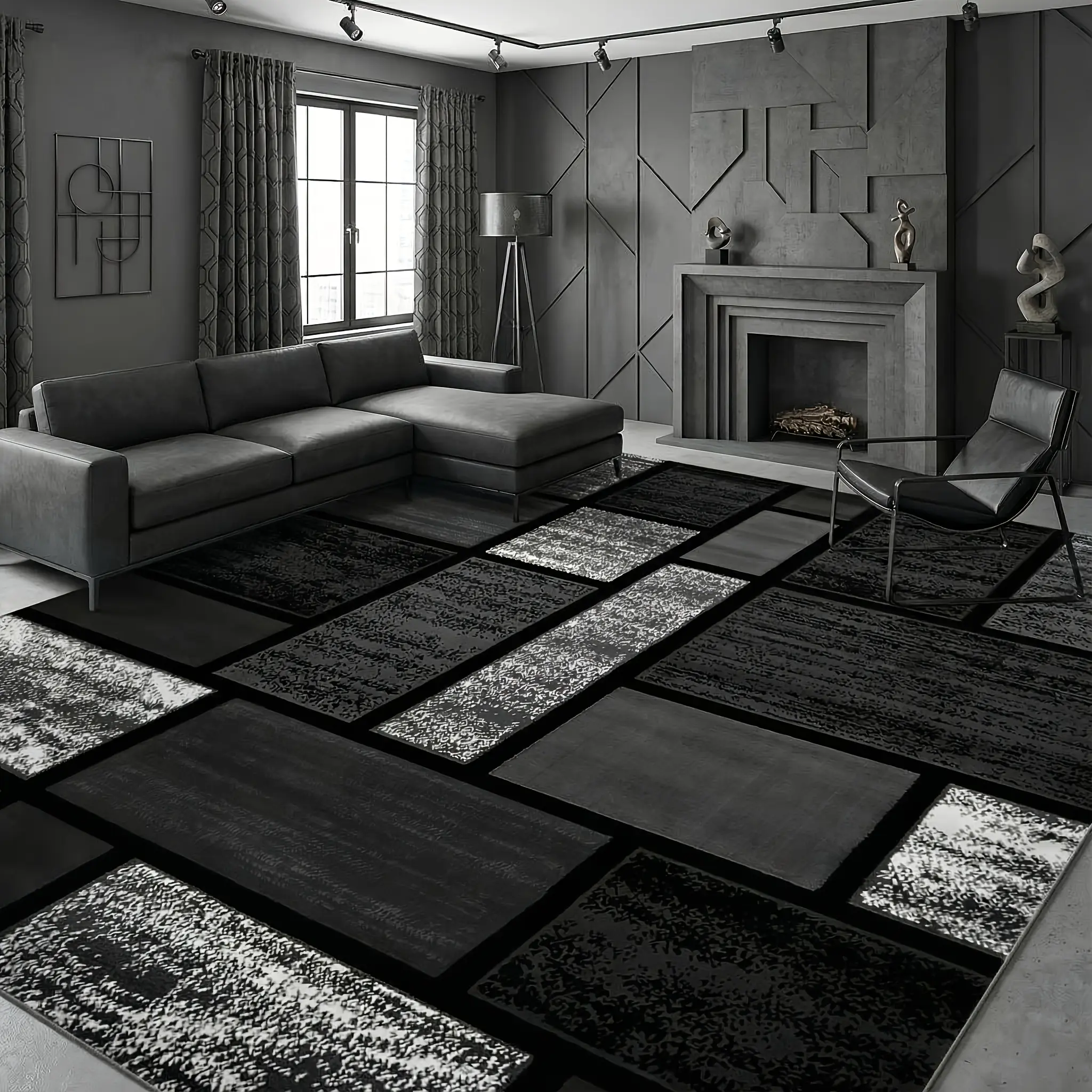 Dark-Colored Patchwork Rug - Non-Slip, Soft Comfortable Texture - Multiple Sizes Available for Bedrooms, Living Rooms, Home Decor Settings