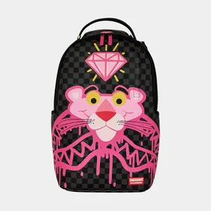 Sprayground Pink Panther Backpack - Black Checkerboard Design with Pink Panther and Diamond Graphic