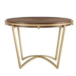 Natural Finish Dining Table With Gold Metal Base