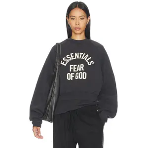 Fear of God ESSENTIALS Campus 90's Cropped Raglan Crewneck in Faded Black