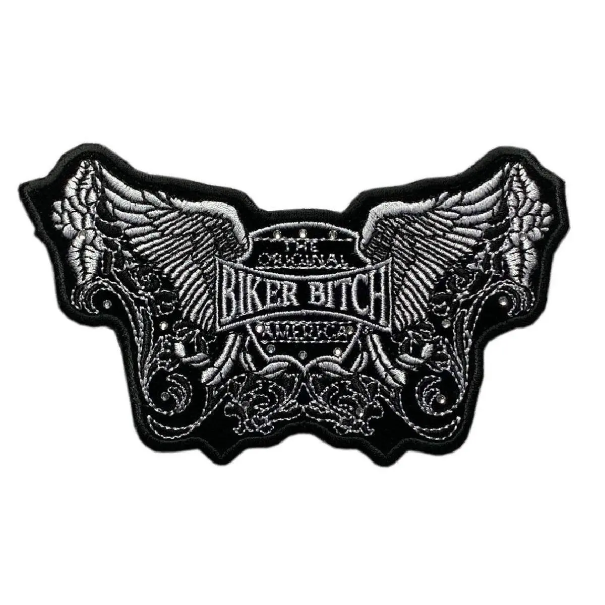 Biker Bitch Rhinestone Ladies Patch [Iron on sew on -5.0 x 3.0 - PP6]