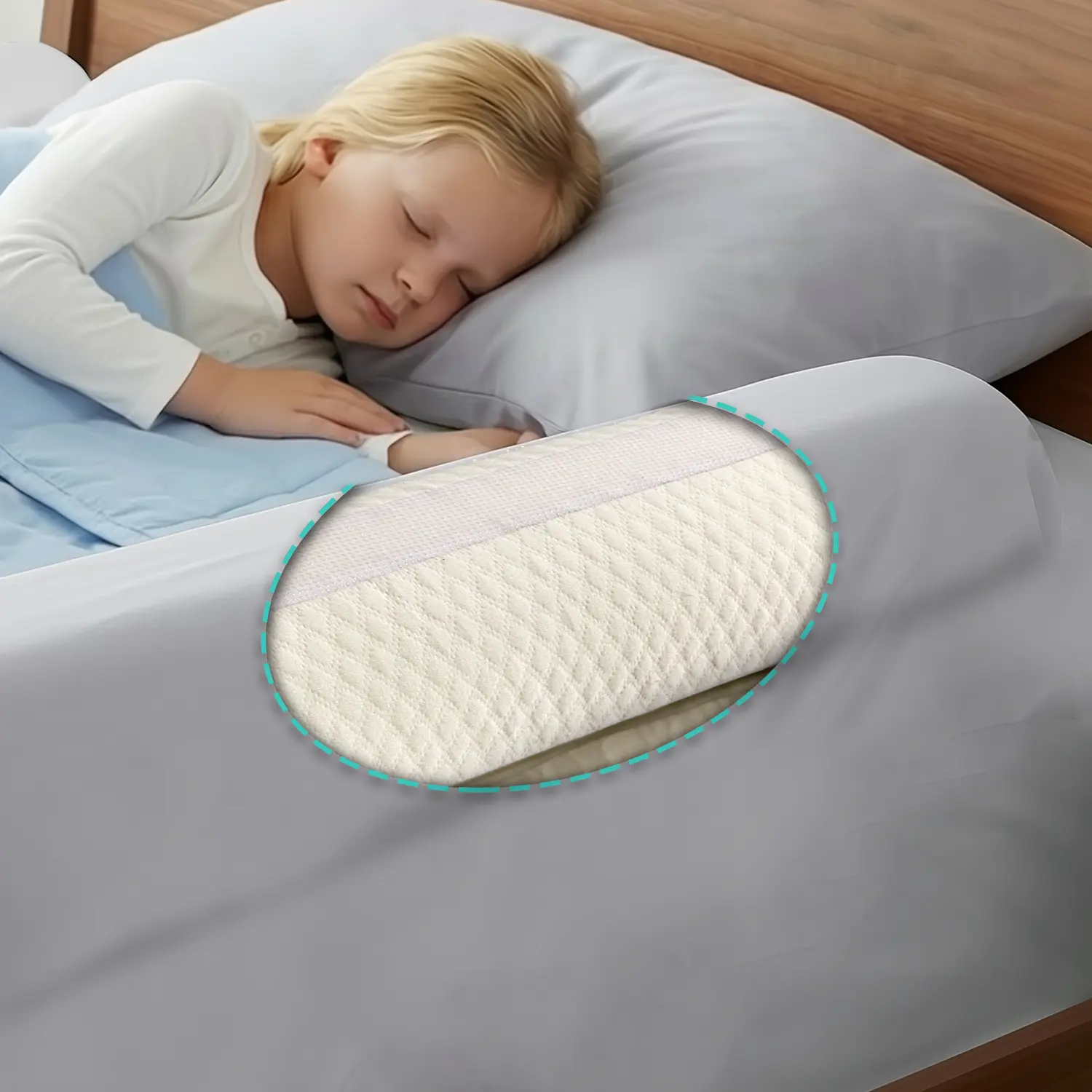hiccapop Bed Guard Rail for Toddlers, Hypoallergenic Foam Bumper with Non-Slip Silicone Base, Baby Safe Guard Fits Under Deep Sheets for Clean Look, for Twin to King Beds, Baby Safe Bed Rails & Guards