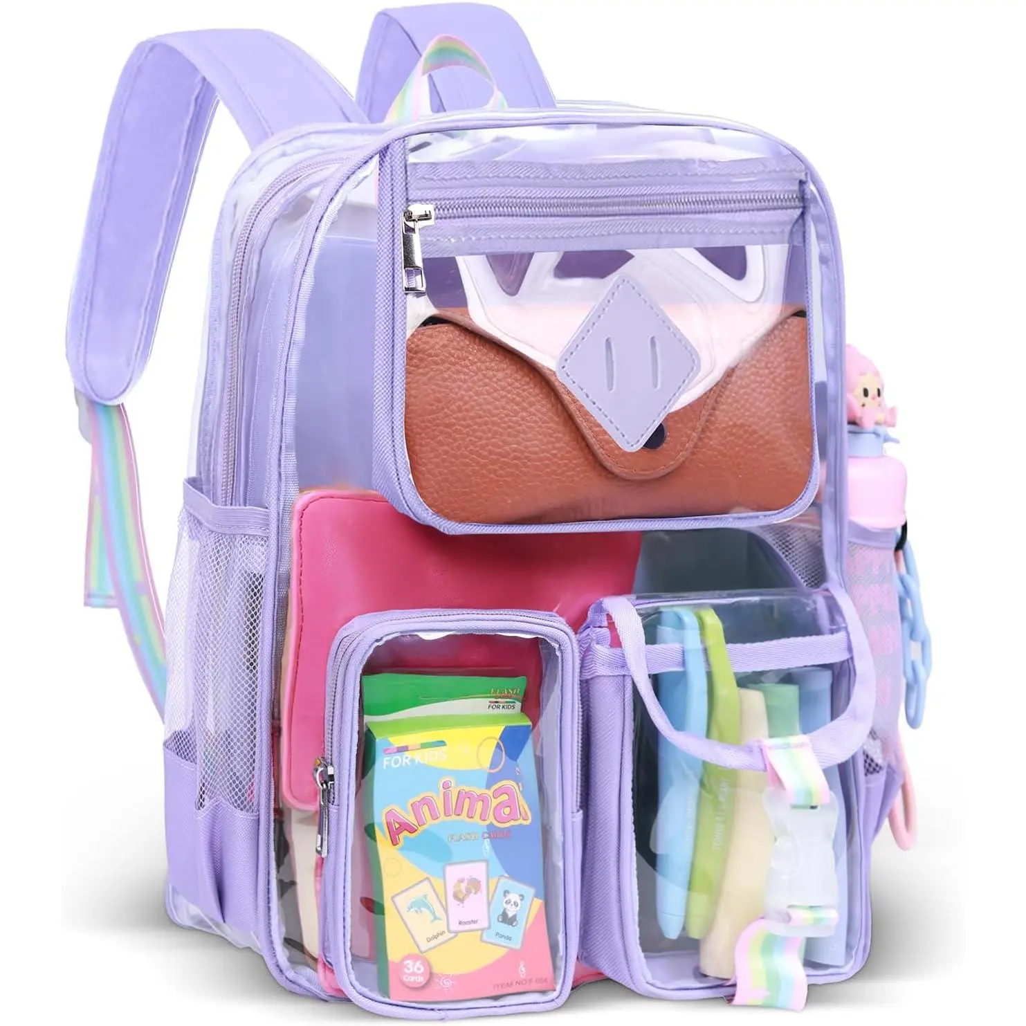 Clear Backpack for Stadium Events, Large Heavy Duty PVC Transparent Backpacks for Girls Women, See Through Backpack for School,