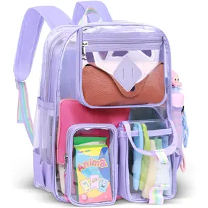 Clear Backpack for Stadium Events, Large Heavy Duty PVC Transparent Backpacks for Girls Women, See Through Backpack for School,