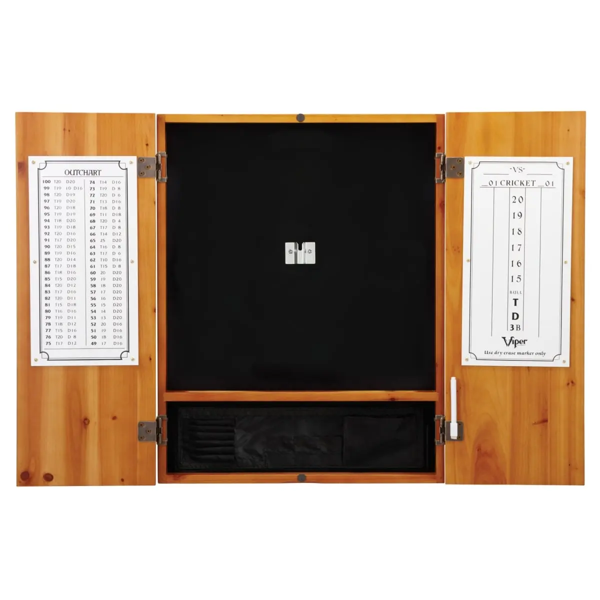 Viper Metropolitan Sport Dartboard & Oak Finish Cabinet Bundle - Regulation 17.75" Self-Healing Bristle Board, Dry Erase Scoreboards, Easier Grip Darts Gear, Locking Mechanism, Brass Razorback, Compressed Fiber, for Adults, Accurate Throws, Wood
