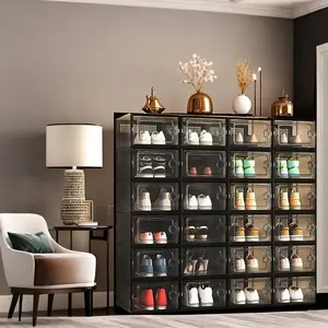 2026 new space-saving shoe box | 6/12/24-piece transparent stackable B type · plastic box · black and white boots/transportation/high heels storage