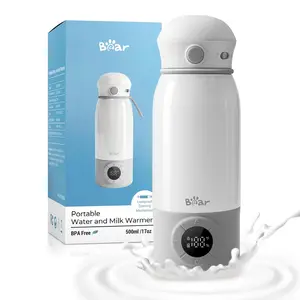 Bear Portable Bottle Warmer for Travel, Milk Warmer for Breastmilk Formula, 17oz Large Capacity Water Warmer with Precise Temp Control, Fast Heating&Long Battery for Travel Car Airplane