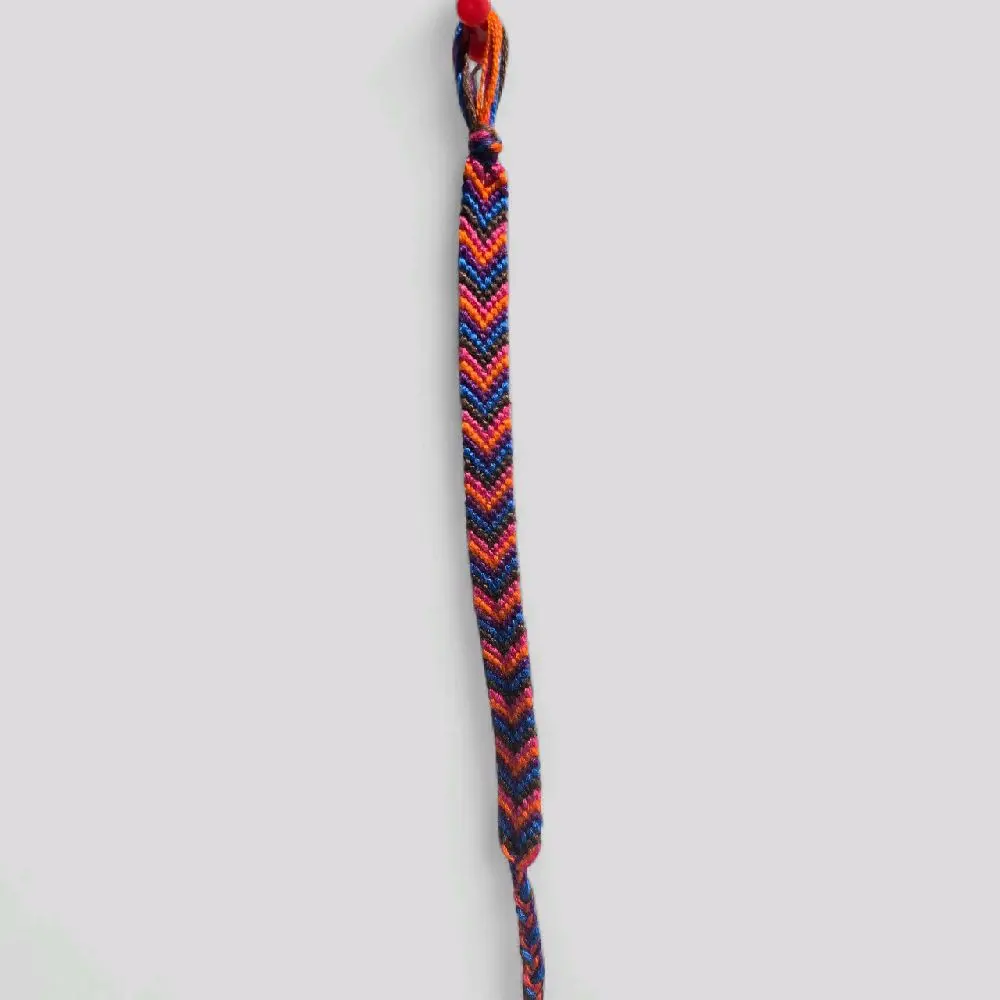 Chevron Vivid Colored Bracelet - Handcrafted with Vibrant Orange and Navy Blue Threads for Stylish Accessory