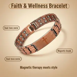Men’s Christian Cross Design Adjustable Copper Magnetic , 5000 Gauss Strength, Hypoallergenic, Durable, Daily Wear & Party Accessory, Health & Wellness Jewelry,   for Dad, Husband, Boyfriend perfect family gift jesus bracelet