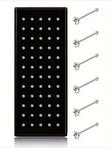 60pcs 316L Stainless Steel Nose Rings Studs Set - Casual Style Synthetic Zirconia Nose Piercing Jewelry Pack for Men and Women Nose Piercings Kit