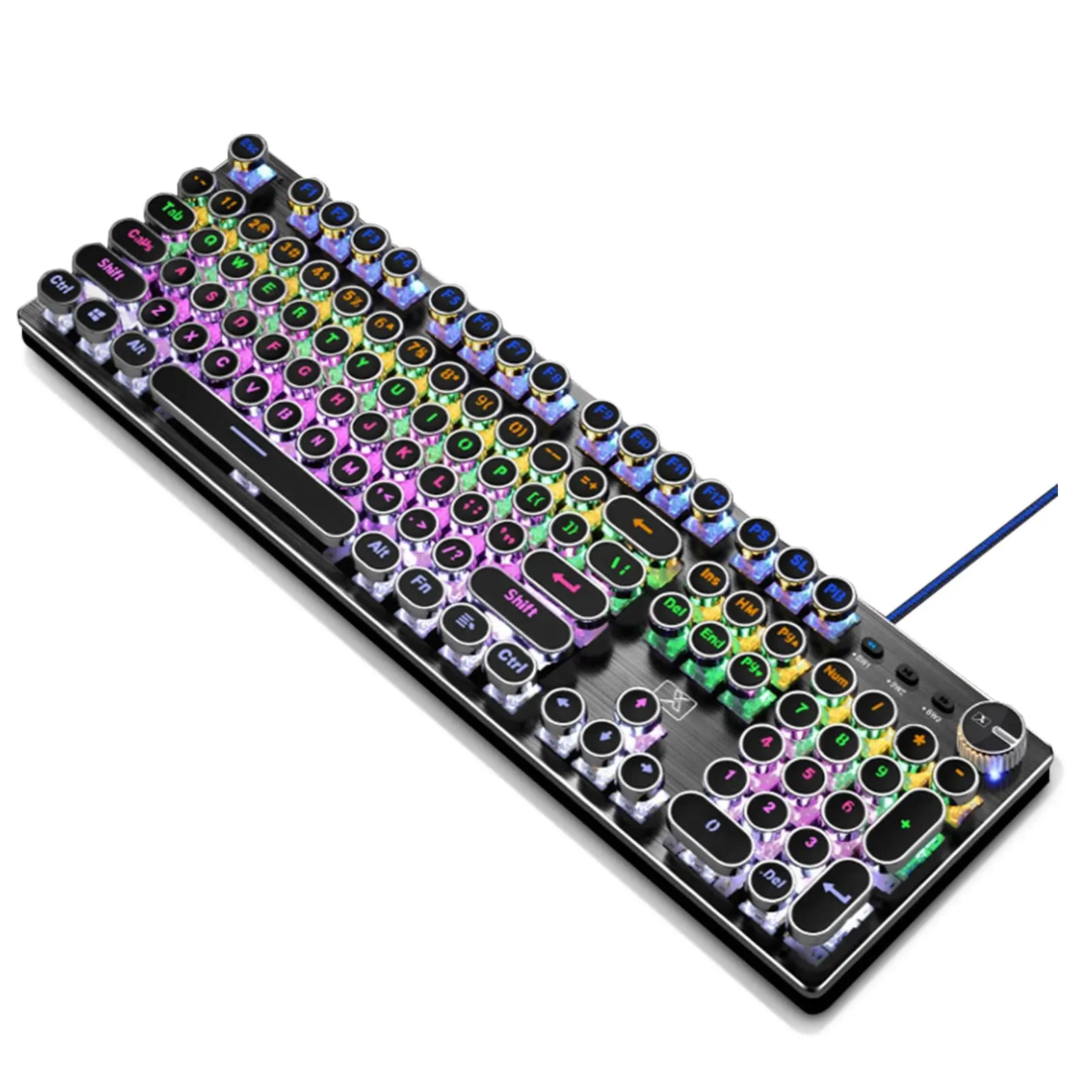 Basaltech X9-Series 104-Key Full-Sized Round Keycaps Wired Typewriter Mechanical Keyboard for Gaming, Blue Switch, RGB Backlit, Budget-Friendly Clicky Computer Accessory, Rgb Backlit Keyboard