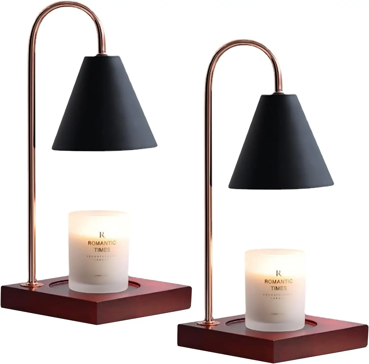 Elegant Candle Lamp with Dimmer Switch & Light Bulb- Plug in Wax Warmer - Black Candle Holder with Dark Wood Base (2-Pack)