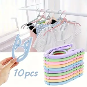 Portable Folding Clothes Hangers Set, Durable Plastic Material, Non-Slip Grip Design, Ideal for Travel & Home Use, Random Color Selection