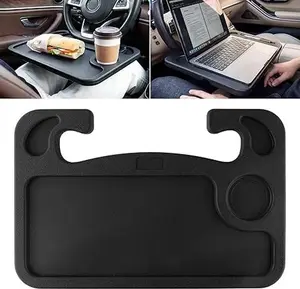 Car Steering Wheel Desk Tray – Portable Laptop & Dining Tray, Multifunctional Car Organizer, Travel Workstation (Black), Car Dining Tray