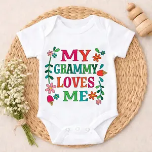 Cotton Baby Bodysuit My Grammy Loves Me Floral Print 100% Pure Cotton Non-Irritating Snap Closure Breathable Stretchy Perfect For Gifting & Everyday