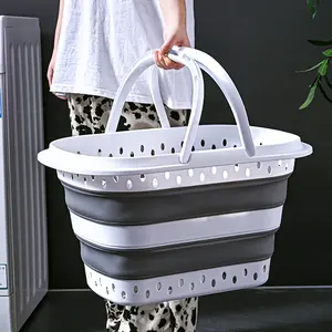 16Gallon Foldable Laundry Basket - Portable Durable Plastic Clothes Storage Bin with Handles, Spring Home Decor, Space-Saving Rectangular Design, Suitable for Bedroom, Bathroom & Home Storage, Laundry Hamper, Storage Bin, Bedroom Laundry Basket